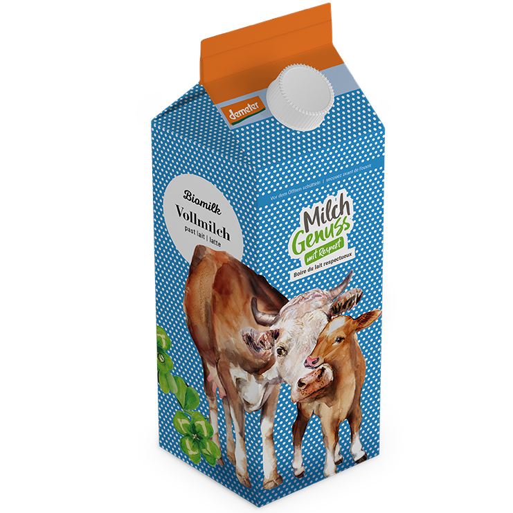Milchverpackung "Milchgenuss mit Respekt"